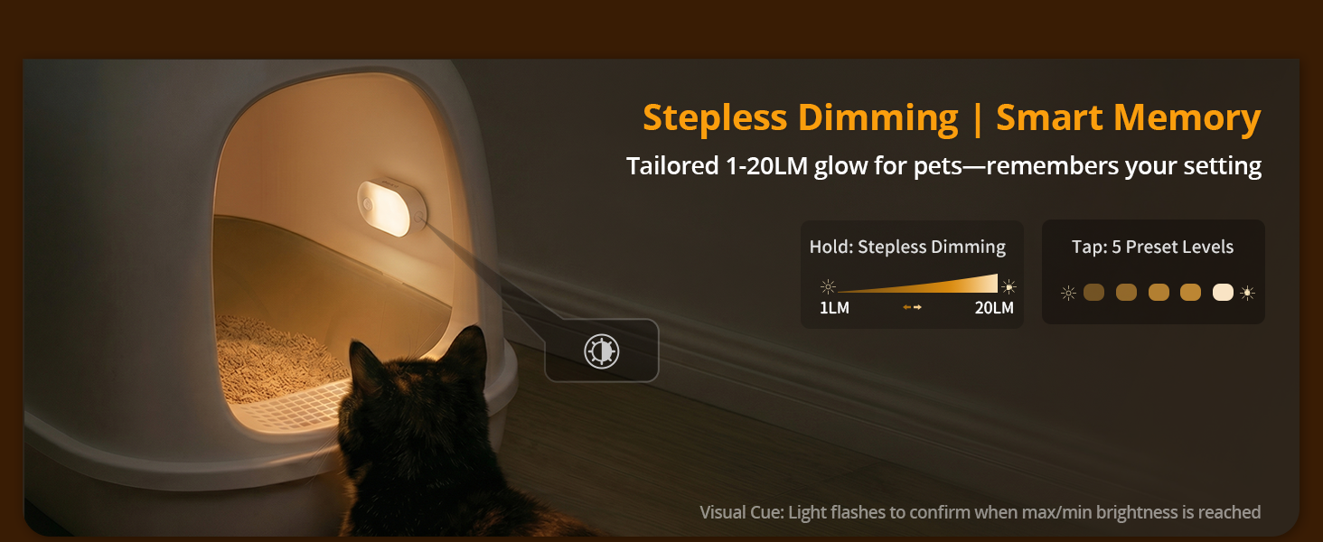 dimmable night light from 1-20lm adjustable brightness