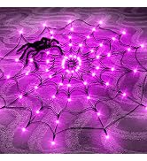 Halloween Decorations Spider Web Lights, 70 LED 8 Modes Battery Operated Waterproof Net Lights wi...