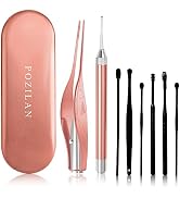 POZILAN Ear Picker Tweezers with LED Light - 8 Pack Ear Wax Removal Tool Cleaner Kit for Kids and...