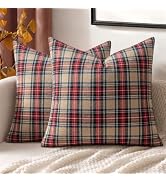 MIULEE Fall Plaid Pillow Covers Scottish Tartan 18x18 Khaki | Set of 2 Fall Decorations Cushion C...