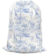 DSHFG Blue Chinoiserie Safari Toile Birthday Drawstring Gift Bags, Safari Toile Resuable Baby Sho...