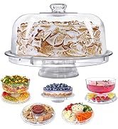 Lillian Tablesettings Cake Stand with Dome Cover, 6-in-1 Multi-Purpose Use, Serving Platter, Punc...