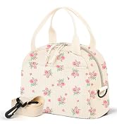 WOBAGMEN Lunch Box for Women,Cherry Lunch Bag Cute Corduroy Insulated Lunch Box With Shoulder Str...