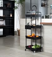 Utility Rolling Cart,Storage Cart with Lockable Caster Wheels,Storage Shelves Organizer,2 Hanging...