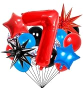 40 Inch 7 Balloon Number, Blue Red and Black Balloons, Spider Theme Balloon Star Balloons, Confet...