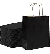 FACEBAG Gift Bags with Handles, 8x4.25x10.5 Inches, 100 Pcs, Kraft Paper, Black, Shopping Bags, P...