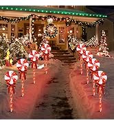 LAMPHOME 4PK 24" 96LED Lollipops Peppermint Pathway Markers with 11 Modes Christmas Lollipops Pat...