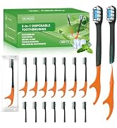 40Pack Disposable Toothbrushes with Toothpaste + Pick + Floss + Tongue Scraper 5-in-1 Mini Prepas...