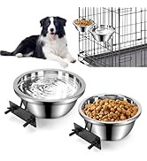 Dog Crate Bowls Hanging No Spill, 2 Pack 47oz & 56oz Crate Water Bowl Stainless Steel Kennel Food...