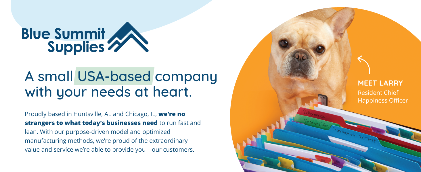 Description of USA-based company with image of french bulldog Larry