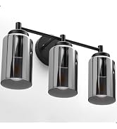 Combuh 3 Light Bathroom Vanity Light Contemporary, Matte Black Sconce | 17.32", electroplated gla...