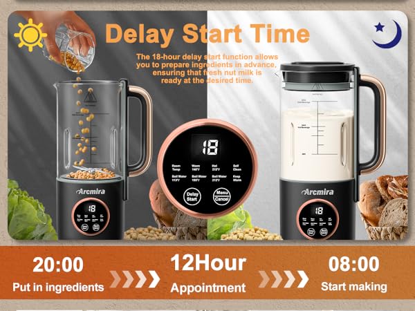 Automatic Nut Milk Maker Almond Milk Maker with Delay Start/Keep Warm/Boil Water
