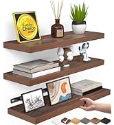 BAYKA Floating Shelves for Wall, Set of 3, Wall Mounted Rustic Wood Shelves for Bathroom, Bedroom...