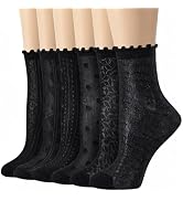 ARBINSON 6 Pairs Ruffle Socks for Women,Frilly Socks Women,Solid Color Cute Ankle Lettuce Edge So...