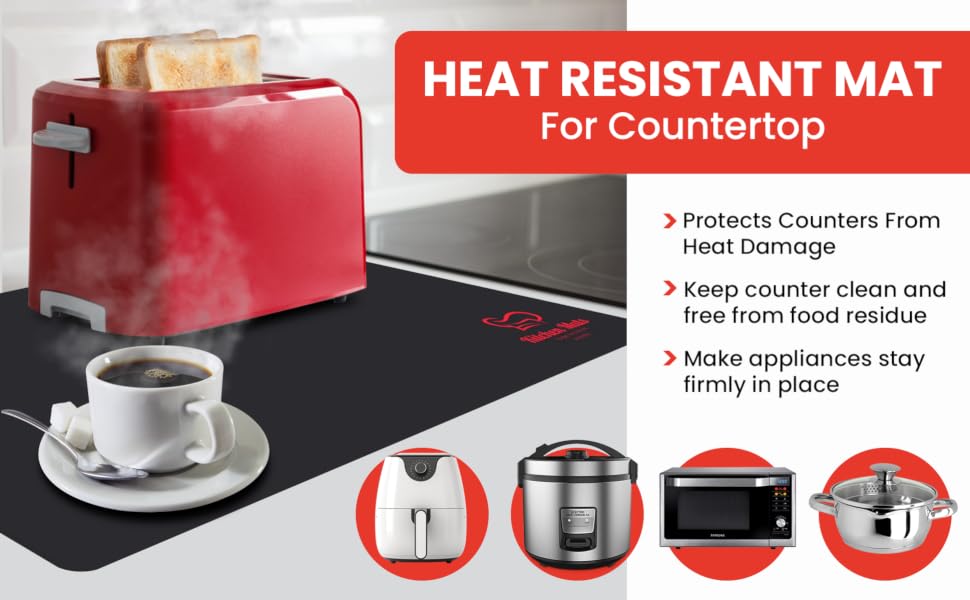 This heat resistant mat for countertop protects your counters from all heat producing appliances.