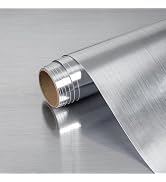 BESWEE Kitchen Sliver Stainless Steel Contact Paper Waterproof Oil Proof Stainless Steel Wrap for...
