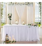Suppromo White Tulle Table Skirt for Rectangle Tables 6ft White Tutu Ruffle Table Cloth for Weddi...