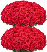 Ouddy Decor 50 Pcs Artificial Red Roses Bulk Realistic Fake Silk Flowers with Long Stems for Wedd...