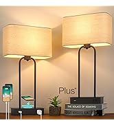 Set of 2 Wireless Charging Touch Control 3-Way Dimmable Table Lamps, Beside Nightstand Lamps for ...