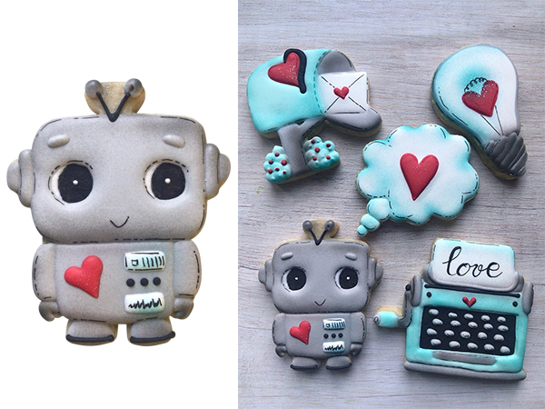 Decorated Robot cookies by J.Cookies.