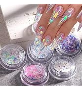 SONGJIE Holographic Mermaid Nail Sequins,6 Jars Chunky Glitter Colorful Fluorescent Glass Paper I...