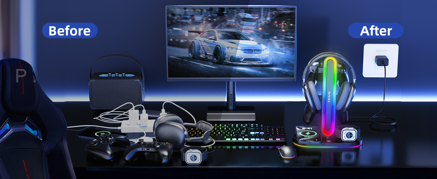 rgb gaming headphone stand with wireless charging