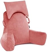 Unisakey Portable Reading Pillows with Headrest for Bed Sitting Up(Dark Pink Oeko-Tex), Velvet Ba...