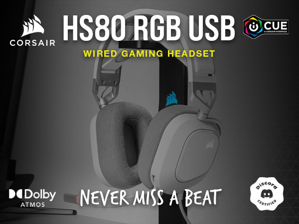 Wired Gaming Headset, Dolby Audio headset, HS80 RGB USB, white headset