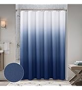 Navy Blue Shower Curtains for Bathroom, Ombre Textured ?Fabric Shower Curtain Set, Hotel Spa Luxu...