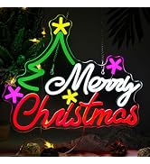 Merry Christmas Neon Sign for Wall Decor, Dimmable Vibrant LED Christmas Tree Neon Lights Up Sign...