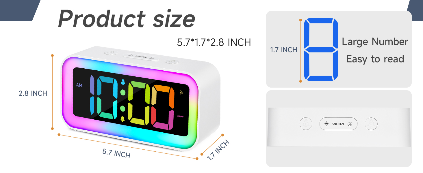 large number digital alarm clock 5.7 inch compact size bedroom bedside nightstand dresser