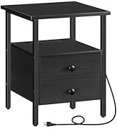 HOOBRO End Table with Charging Station, Bedside Table with 2 Drawer & USB Port & Type-C Port, Nig...