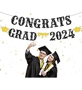 iPartycool 19pcs Congratulations Graduate Banner 2024, Black Glitter Congrats Grad Banner, Gradua...