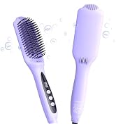 LANDOT Straightening Brush for Smooth Shine Hair - Ionic Ceramic Straightener Brush to Reduce Fri...
