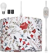 CINSARY Pendant Light with Flower Fabric Shade, Pendant Lights Kitchen Island with Dimmable Switc...
