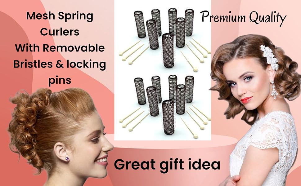 ALAZCO Vintage Style Hair Roller Bridal BRUSH ROLLERS PINS Mesh Curlers Bristles 3/4" Locking pinup