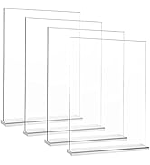 4-Pack Acrylic Sign Holder, 8.5 x 11 Inch Vertical T Shape Table Display Stand, Double-Sided Clea...