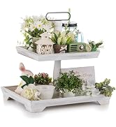 Hanobe Tiered Tray for Table Decor: Mid-Century 2 Tier Decorative Tray Stand for Coffee Bar - Lar...