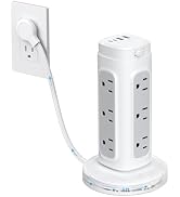 TROND Retractable Power Strip Tower 5 ft for Easy Cable Management, White | Space-Saving Vertical...