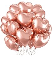 15 Pcs Valentine Day Balloons, 18 Inch Heart Foil Balloons, Rose Gold Love Balloons for Birthday ...