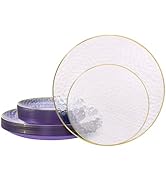 realluck 50 Pcs Clear Purple Plastic Plates with Gold Rim, Elegant Hammered Disposable Dinnerware...
