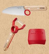 Opinel Le Petit Chef Complete 3 Piece Kitchen Set, Chef Knife with Rounded Tip, Fingers Guard, Pe...