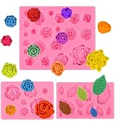 Actvty Rose Flower Silicone Mold, Leaves Candy Mold, 3 Pcs Mini Rose and Leaf Silicone Molds for ...
