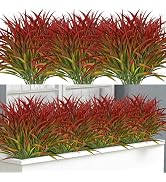 Ouddy Decor 16 Bundles Artificial Plants Outdoor Fake Grass Greenery Stems UV Resistant Faux Plas...