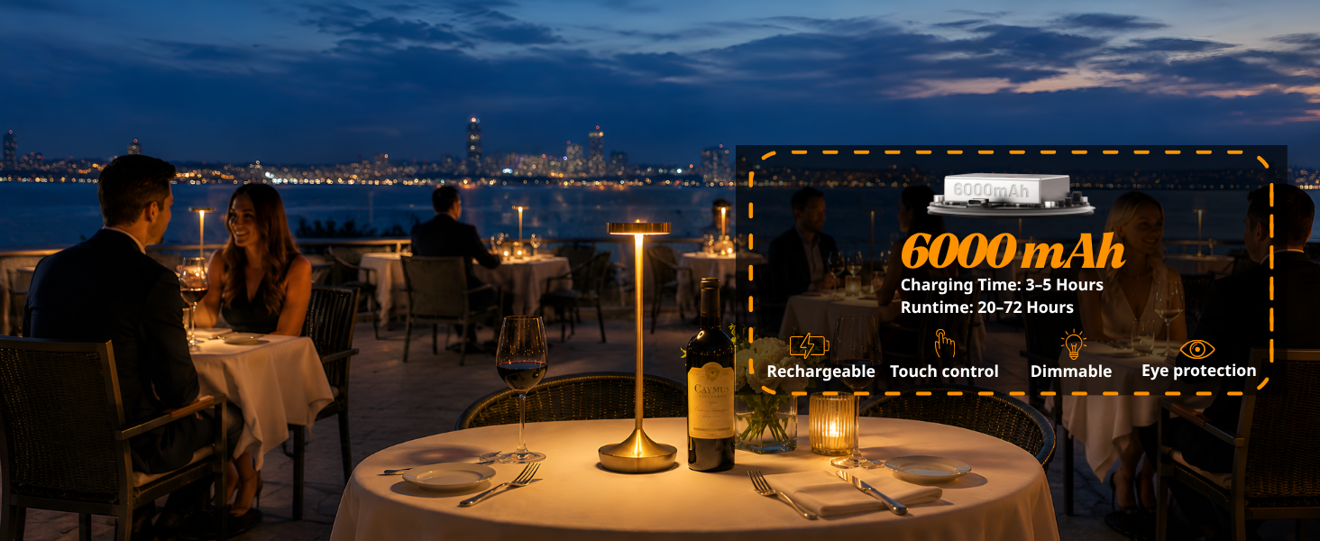 Rechargeable Cordless Table Lamps,6000mAh Portable LED light,Up to 72 Hours