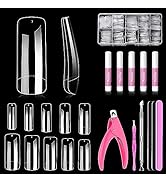 MORGLES 500 Pcs Clear Acrylic Nail Tips Square Full Cover Set for Salon | ABS Plastic, Press-On N...