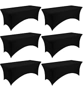 Moosfor Spandex Elastic Fitted 6FT Rectangle Tablecloth 6 Pack, Stretch Washable Reusable Table C...