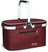 LIQING 35L Large Picnic Basket Shopping Travel Camping Grocery Bags 2 Layers of Internal Pockets ...