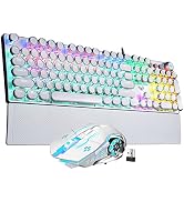 AULA White Gaming Keyboard and Mouse Combo (F2088 Typewriter Style Mechanical Keyboard Wired + SC...