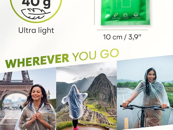 Disposable Rain Ponchos for Adults - Clear Ponchos with Sleeves, Hood, Compact, Clear, for Emergency